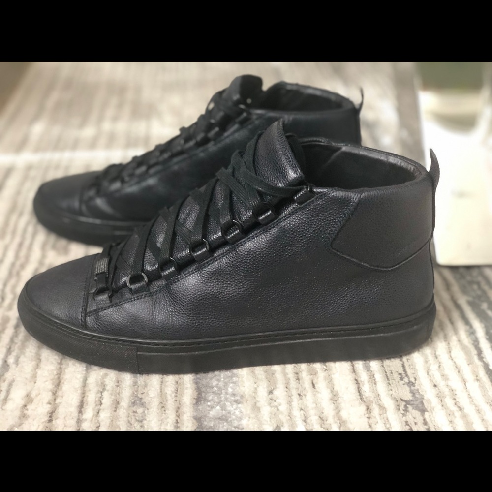 Balenciaga Arena Men’s Sneakers - Black Lambskin Leather - NWOT